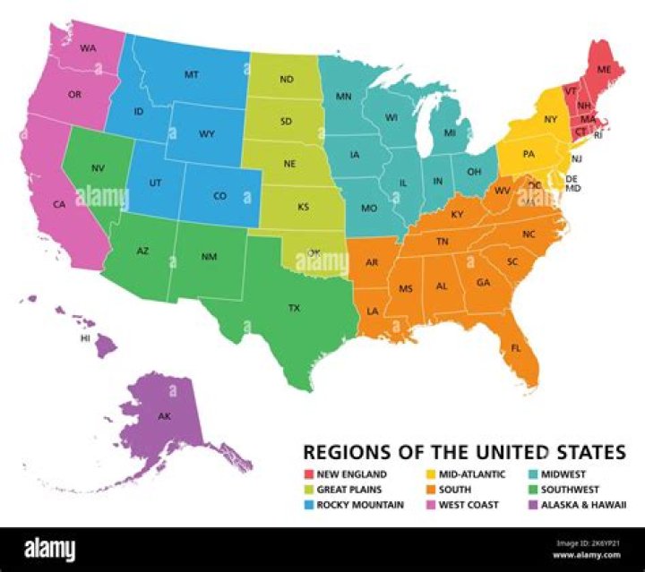 What are the 7 main regions in the United States?